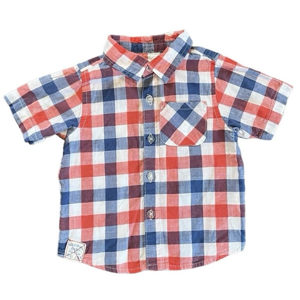 Pumpkin Patch Boys 12-18 Months Collared Plaid Shirt Short Sleeve Button Up
